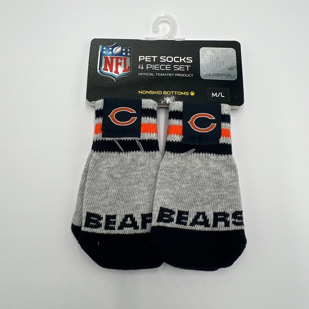 NFL Chicago Bears Pet Socks 4 Piece Set Nonskid Bottoms Gray Navy M/L
